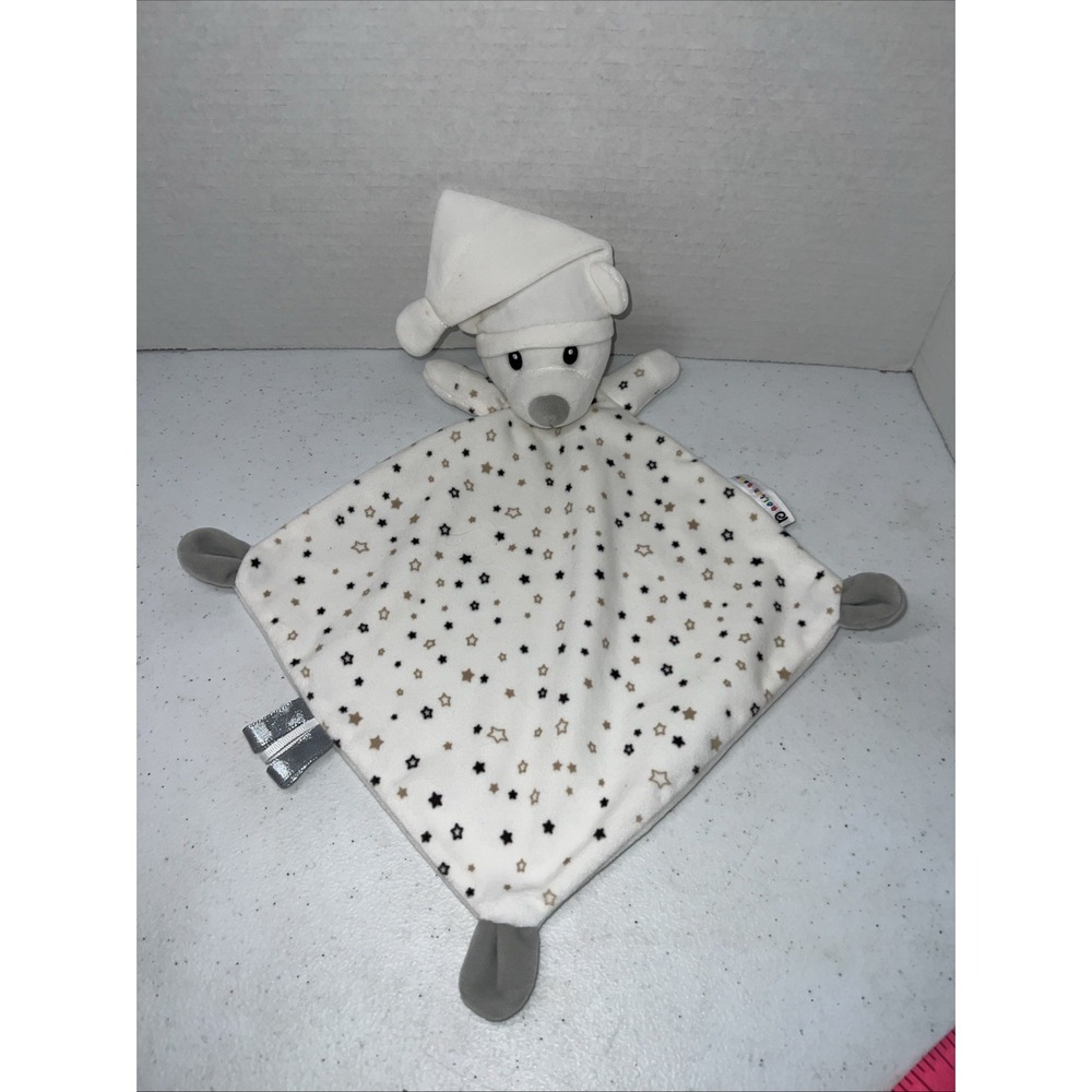 Rollin Baby Lovey Bear White Teddy Night Cap‎ Stars Sensory Security Blanket 9"